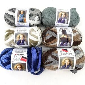 Red Heart Boutique Sashay Yarn Lot 6 Super Bulky Brown Grey Blue